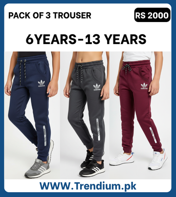 ADI Bundle of 3 Trouser Pants for Kids - Kitonic Fleece Blue, Gray & Mehroon