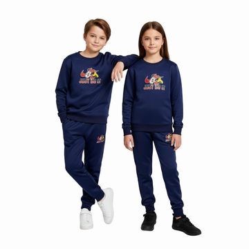 JDI Navy Blue Sweatshirt with Trouser Tracksuit Set for Kids – Shine Polyester Fleece
