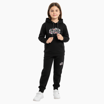 Paris Black Hoodie Tracksuit with Trouser Set for Boys and Girls