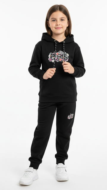 Paris Black Hoodie Tracksuit with Trouser Set for Boys and Girls