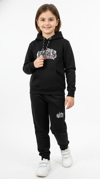 Paris Black Hoodie Tracksuit with Trouser Set for Boys and Girls