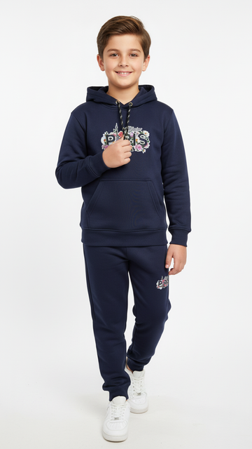 Paris Navy Blue Hoodie Tracksuit with Trouser Set for Boys & Girls – Polyester Fleece