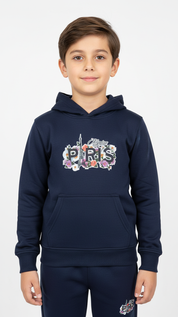 Paris Navy Blue Hoodie Tracksuit with Trouser Set for Boys & Girls – Polyester Fleece