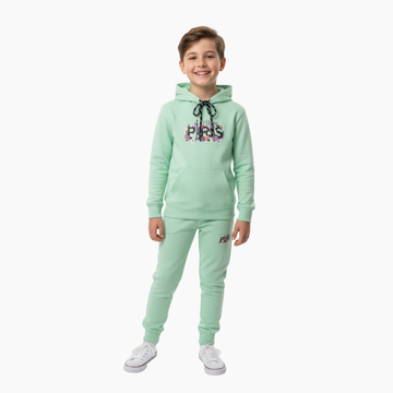 Mint Green Paris Hoodie Tracksuit with Trouser Suitable for Boys and Girls