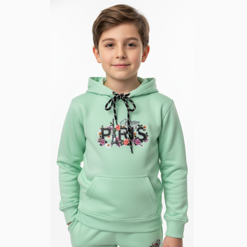 Mint Green Paris Hoodie Tracksuit with Trouser Suitable for Boys and Girls