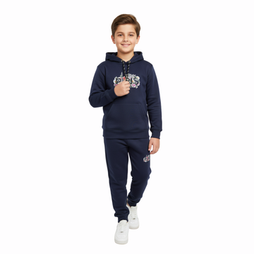 Paris Navy Blue Hoodie Tracksuit with Trouser Set for Boys & Girls – Polyester Fleece